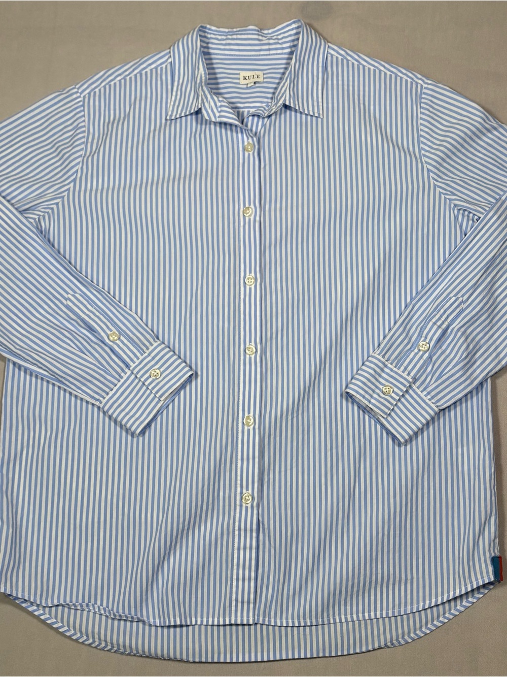 KULE Light Blue and White Striped Button-Up Shirt